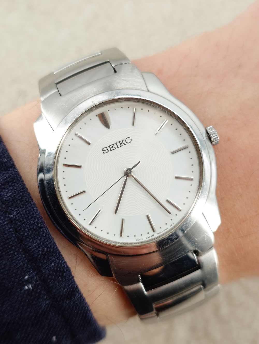 Seiko Men’s Watch Quartz 7N01-0CW0 White Dial Domed Crystal JDM 35mm Working
